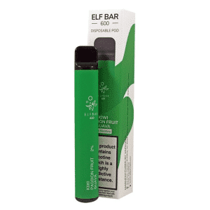 The Elf Bar 600 Kiwi PassionFruit Guava flavour, is a disposable vape device filled with nicotine salt-based e-liquid
