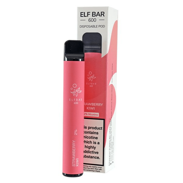 The Elf Bar 600 Strawberry Kiwi flavour, is a disposable vape device filled with nicotine salt-based e-liquid.
